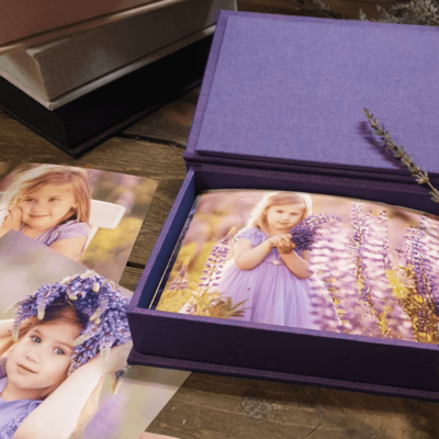 Eleganckie pudełko, etui do przechowywania zdjęć z tkaniny w kolorze granatowym